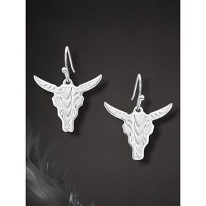 Montana Silversmiths Chiseled Sterling Silver Steer Head Earrings New